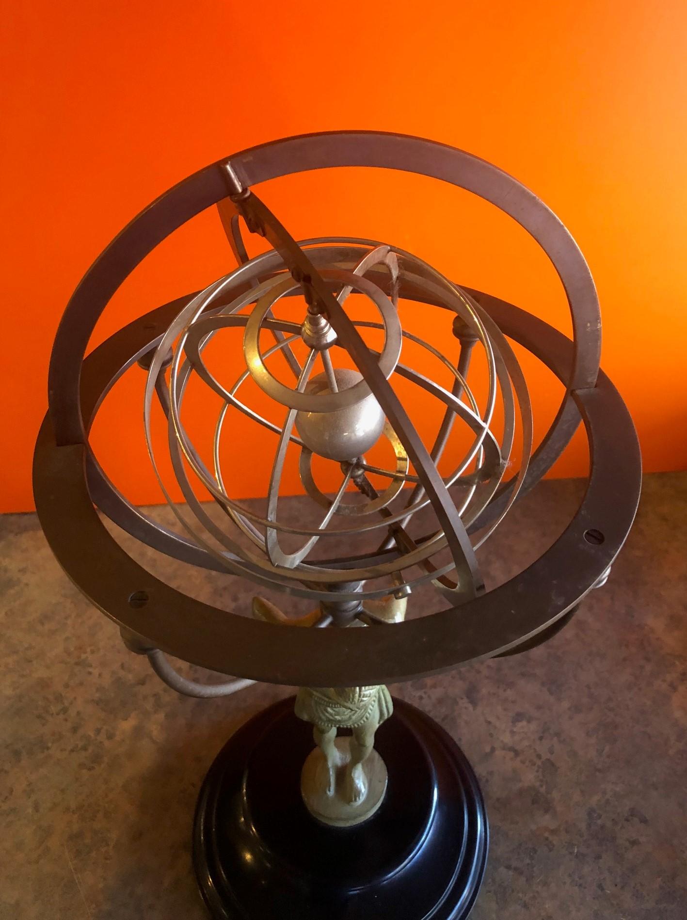 Atlas Armillary Sphere Statue on Black Marble Base 4