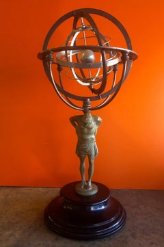 Atlas Armillary Sphere Statue on Black Marble Base