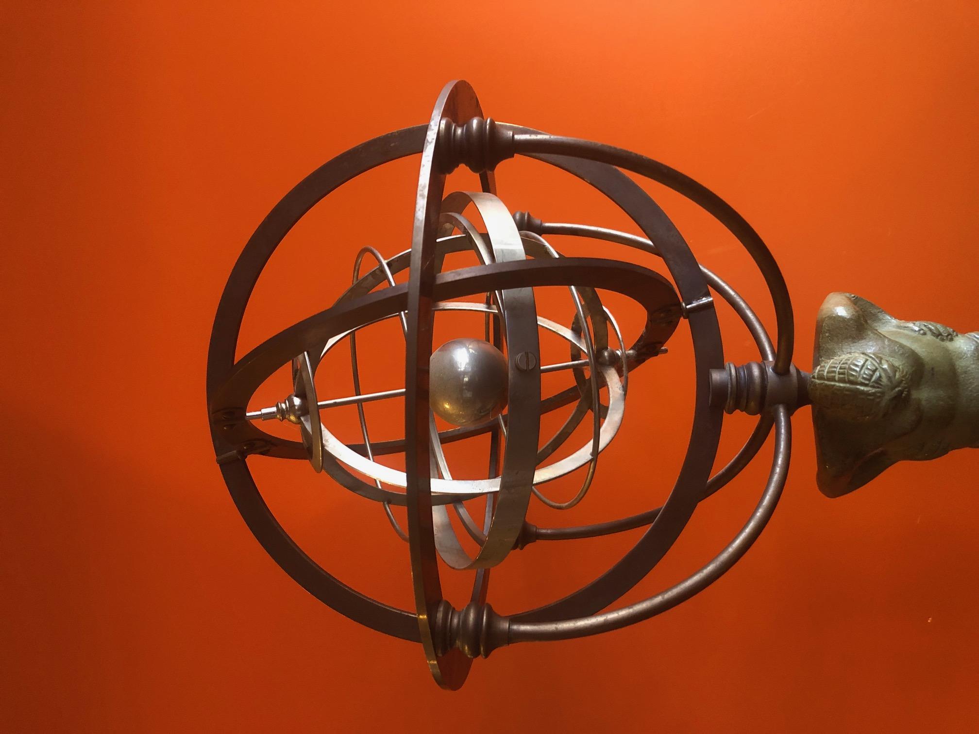 Atlas Armillary Sphere Statue on Black Marble Base In Good Condition In San Diego, CA