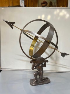Atlas Armillary Sundial in Pewter Finish with Brass Accents