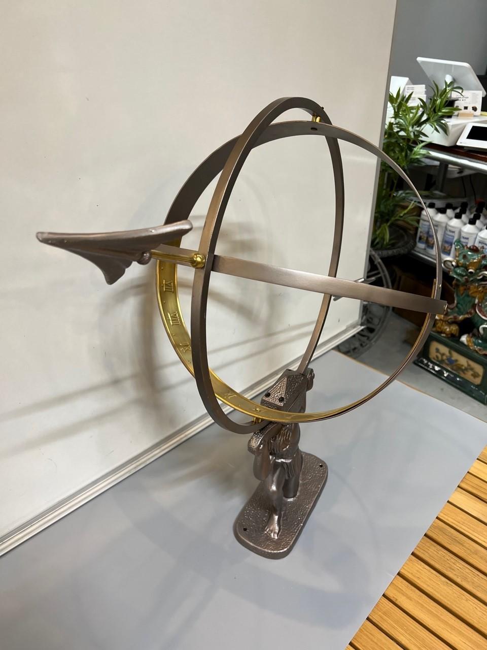 Indian Atlas Armillary Sundial in Pewter Finish with Brass Accents For Sale