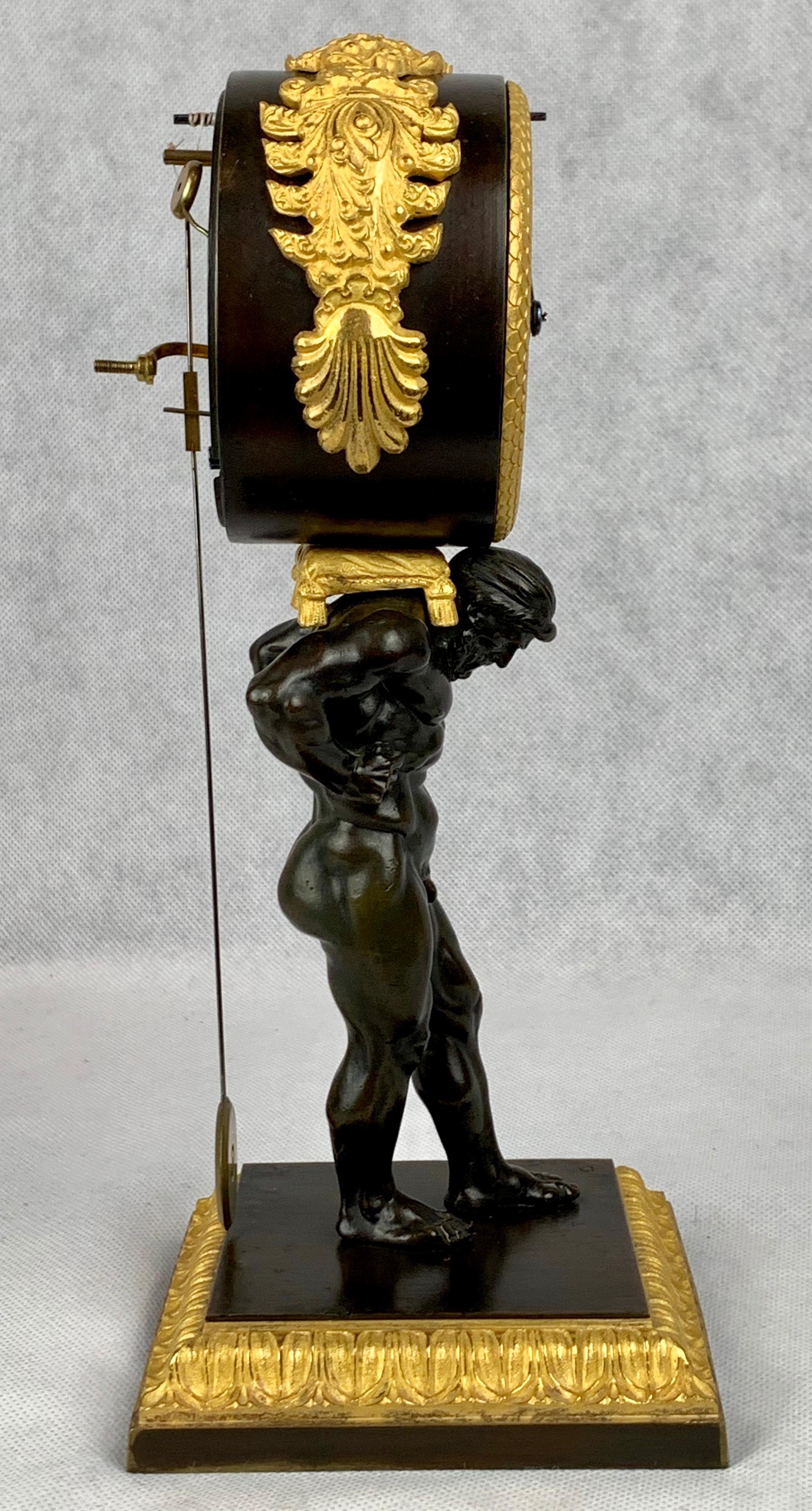 French Empire Bronze Doré and Patinated Clock Depicting Atlas-Early 19th Century For Sale 8