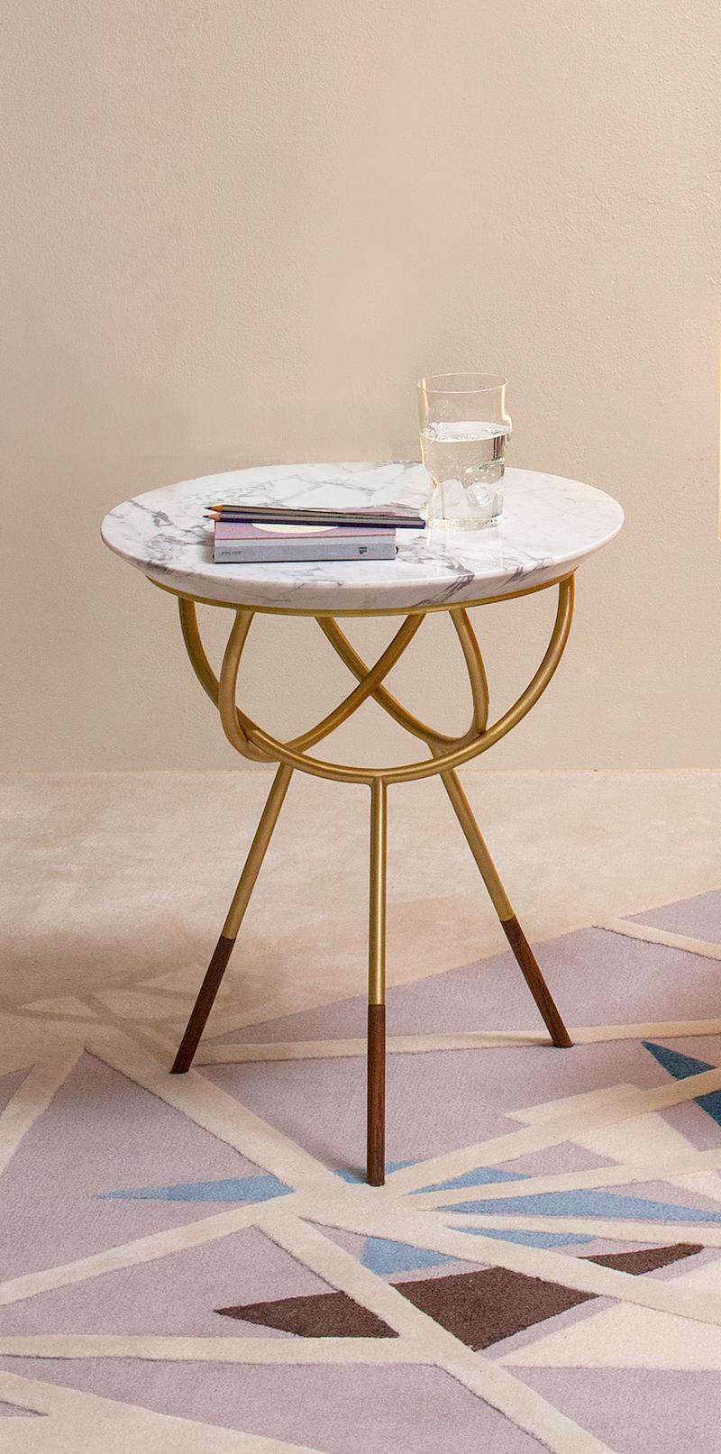 Contemporary Atlas Brushed Brass End Table with Black Marble Top by Avram Rusu Studio For Sale