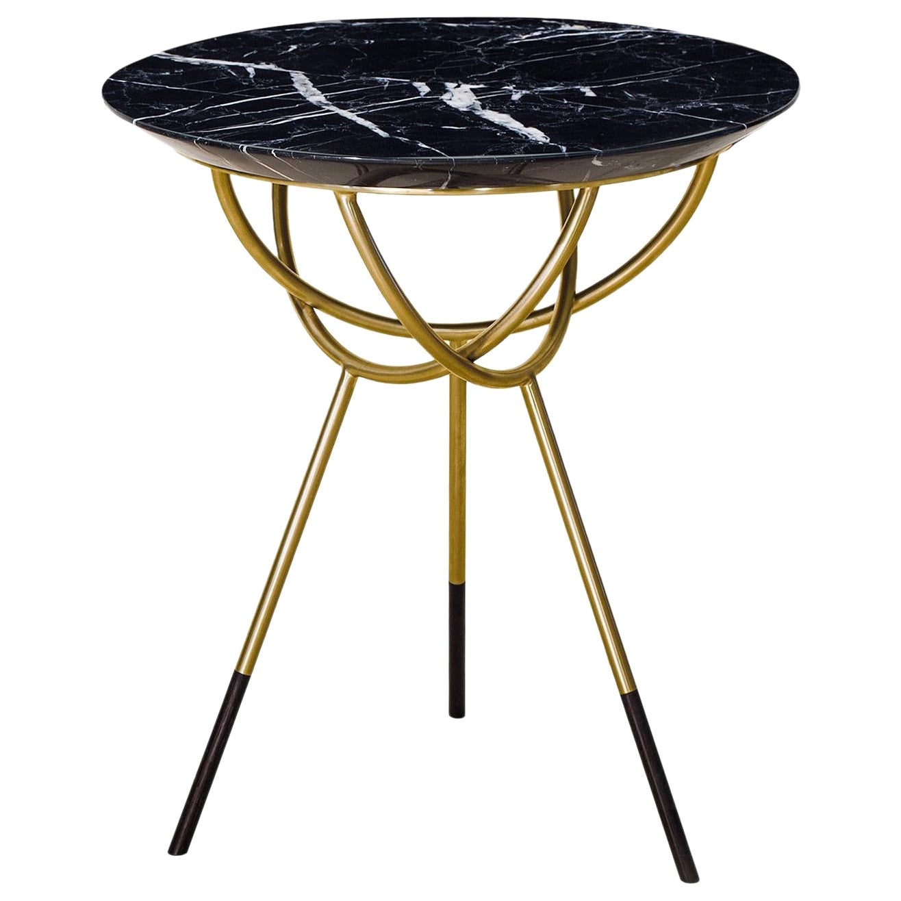 Atlas Brushed Brass End Table with Black Marble Top by Avram Rusu Studio For Sale