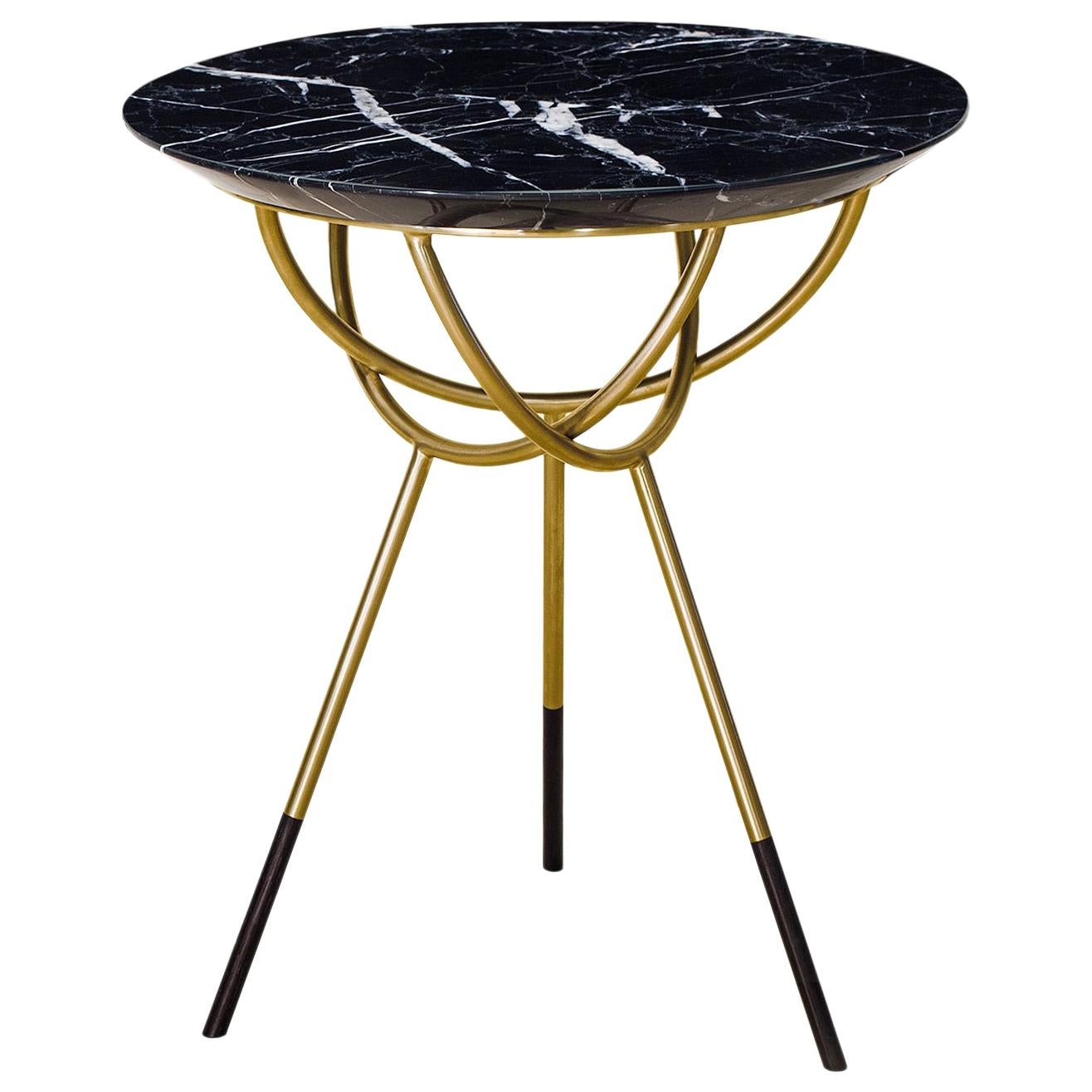 Atlas Satin Nickel Side Table with Black Marble Top by AVRAM RUSU