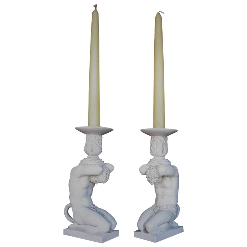 Atlas Candleholder Marble Sculptures, 20th Century  For Sale