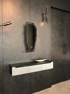 Atlas Console - cerused French Grey oak and blackened steel w/ custom detail