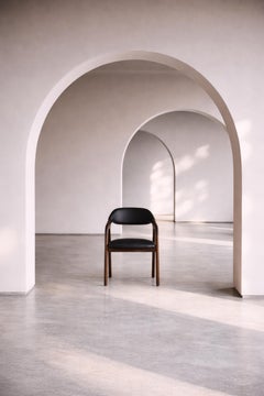 ATLAS Dining Chair in Dark American Oak Wood With Black Faux Leather
