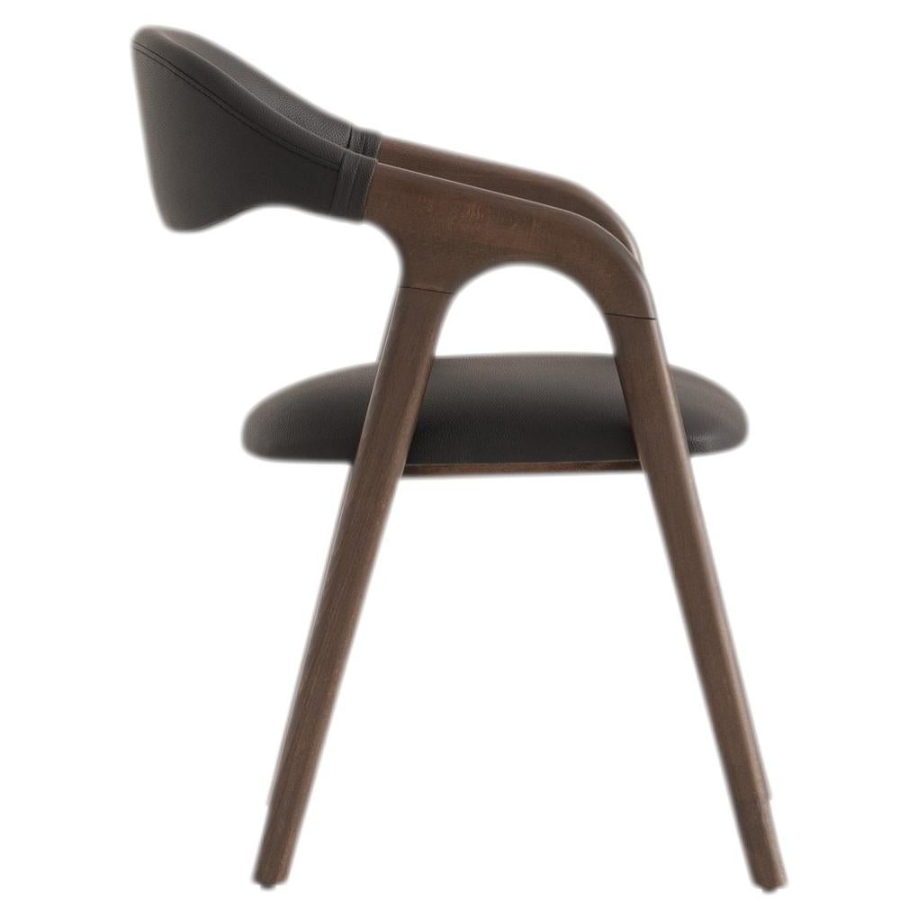 ATLAS Dining Chair in Dark American Oak Wood With Black Faux Leather