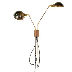 Atlas Double Wall Lamp Sconce in Brass and Walnut