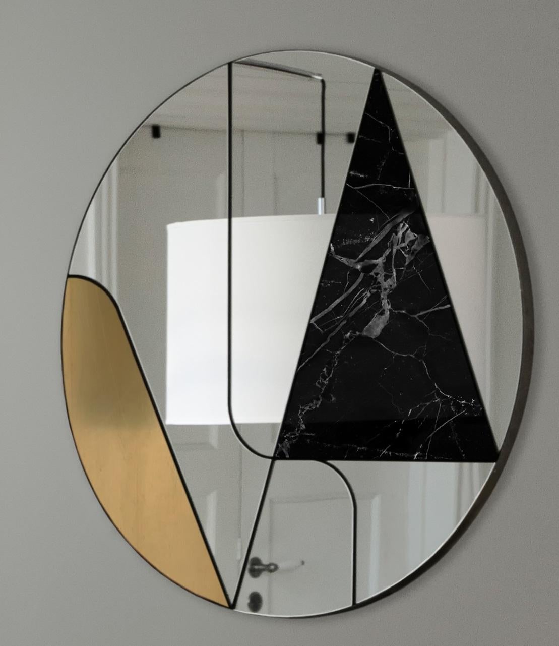 Miroir mural Atlas Itinera Insula I 80 par Atlas Project
Dimensions : D 3/5 x Ø 80 cm. 
MATERIAL : Fer peint à la poudre noire, marbre Nero Marquina, laiton brossé, miroir et bois.

Disponible en différentes finitions et tailles. Veuillez nous