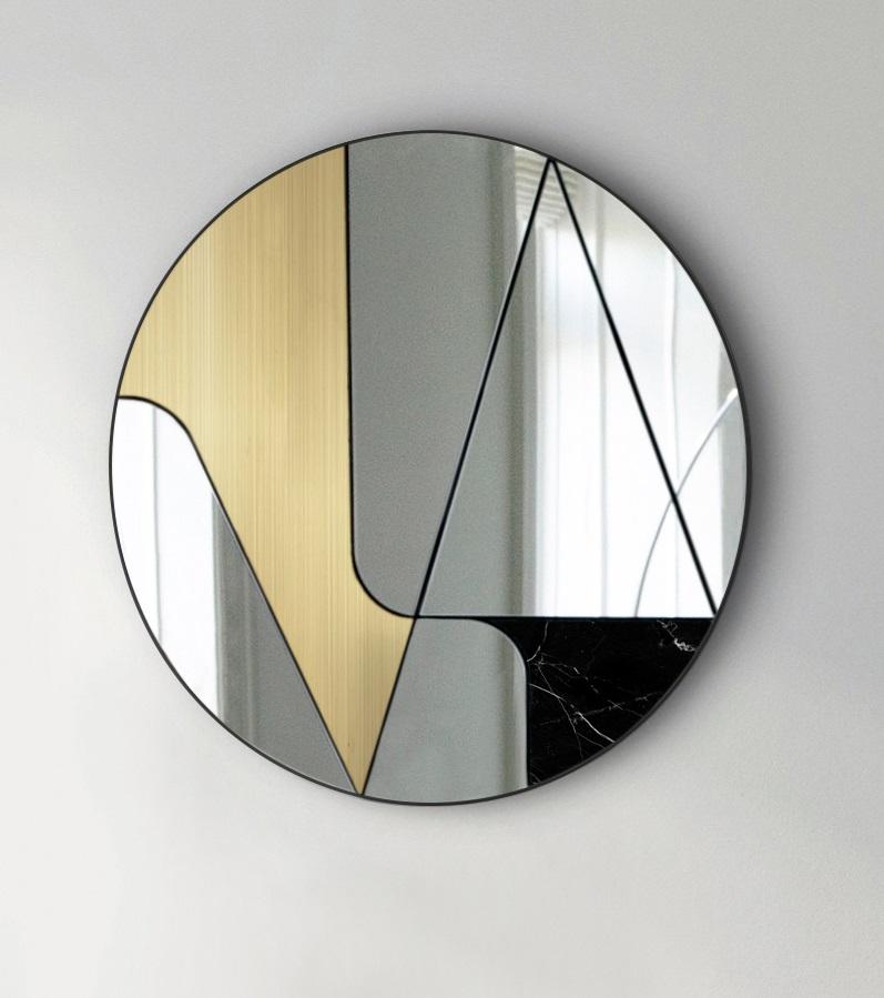 Miroir mural Atlas Itinera Insula I 80 par Atlas Project
Dimensions : D 3/5 x Ø 80 cm. 
MATERIAL : Fer peint à la poudre noire, marbre Nero Marquina, laiton brossé, miroir et bois.

Disponible en différentes finitions et tailles. Veuillez nous