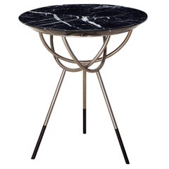 Atlas Satin Nickel Side Table with Black Marble Top by AVRAM RUSU STUDIO