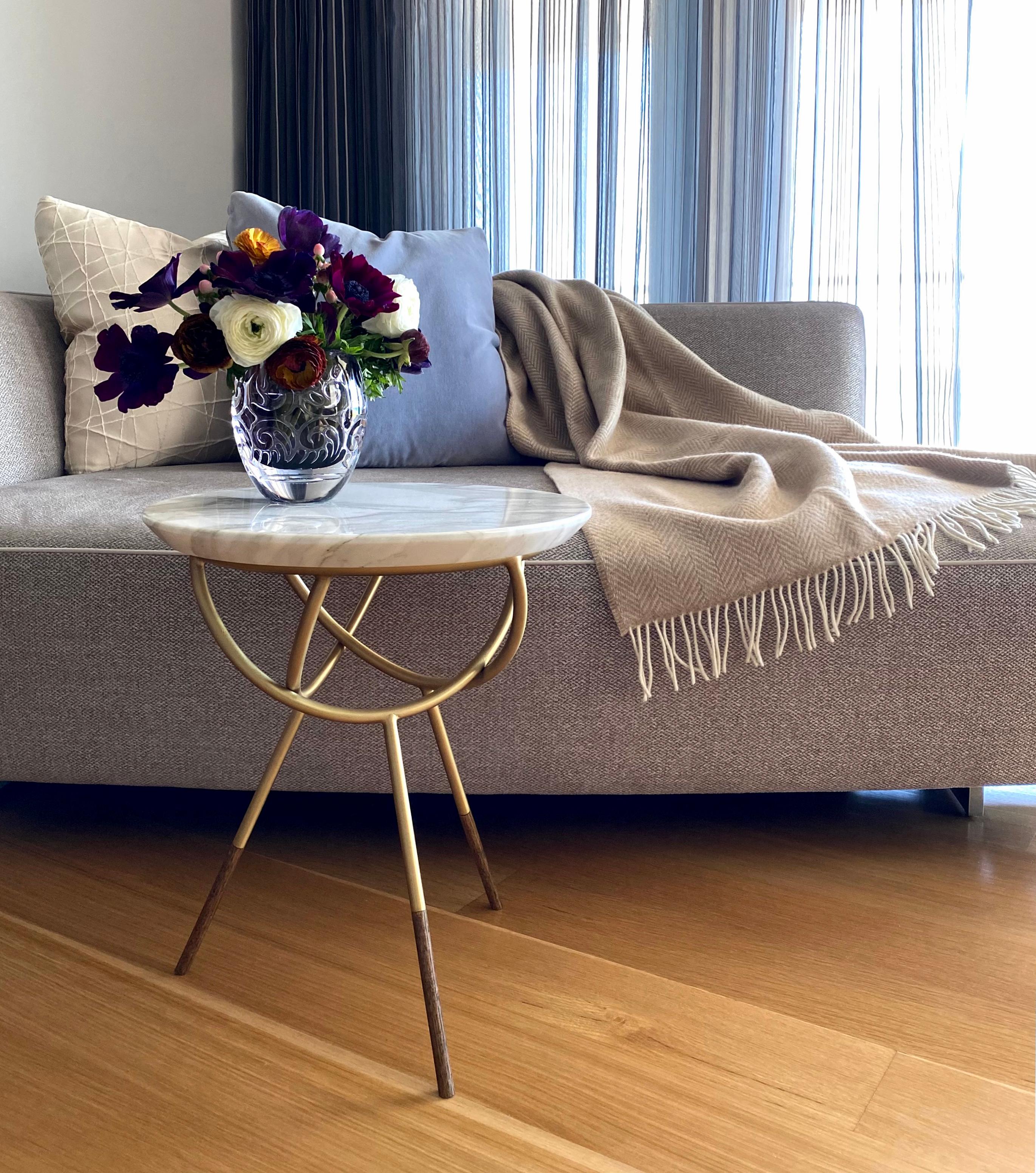American Atlas Side Table: Oil-Rubbed Bronze and Black Marble Top by Avram Rusu Studio For Sale