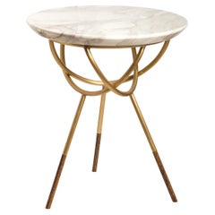 Atlas Side Table: Satin Brass and White Marble Top by Avram Rusu Studio