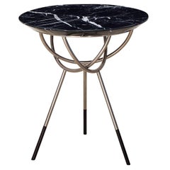 Atlas Side Table: Satin Nickel with Black Marble Top by Avram Rusu Studio