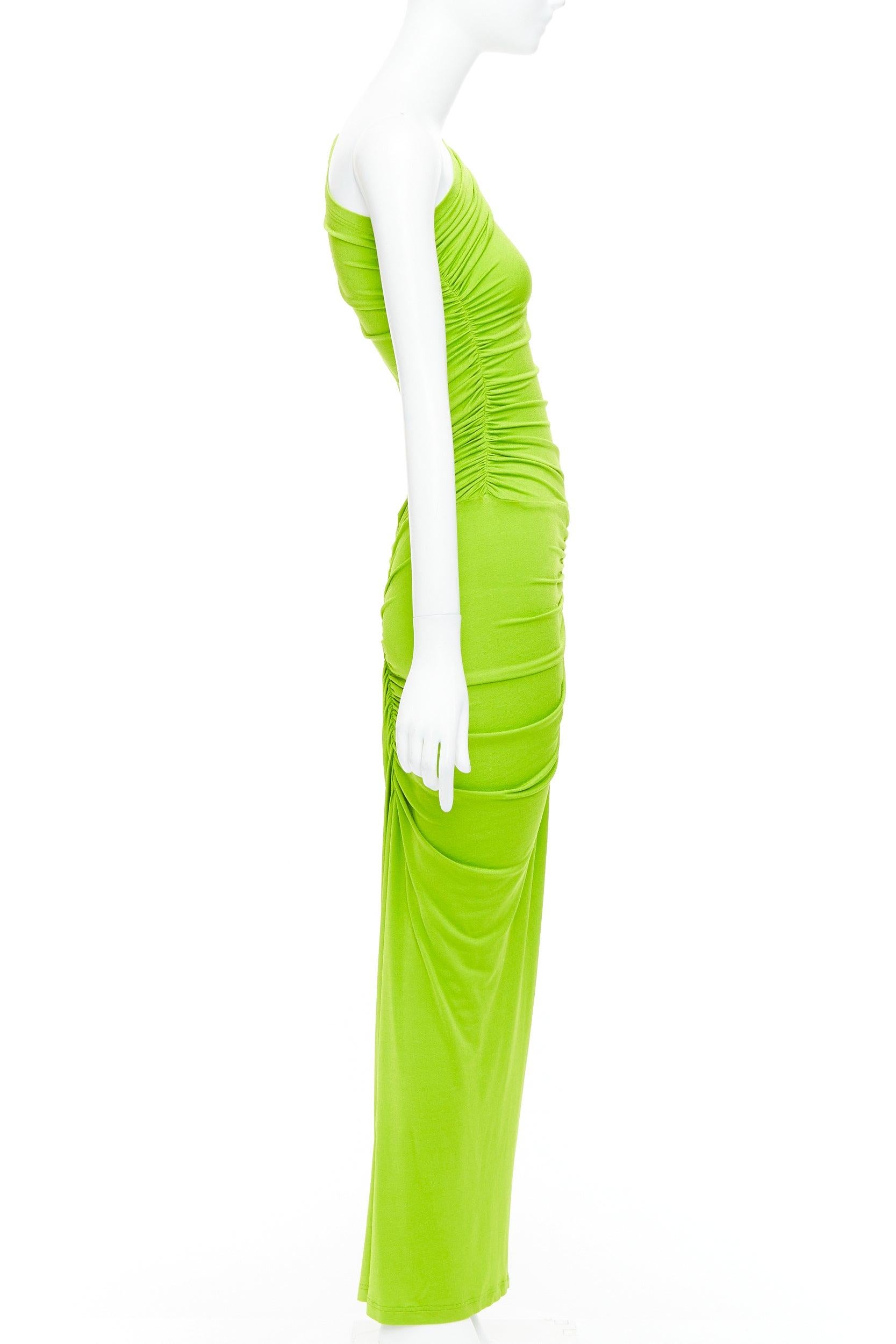 ATLEIN Runway green viscose ruched panels one sleeve dress FR34 XS In Good Condition For Sale In Hong Kong, NT