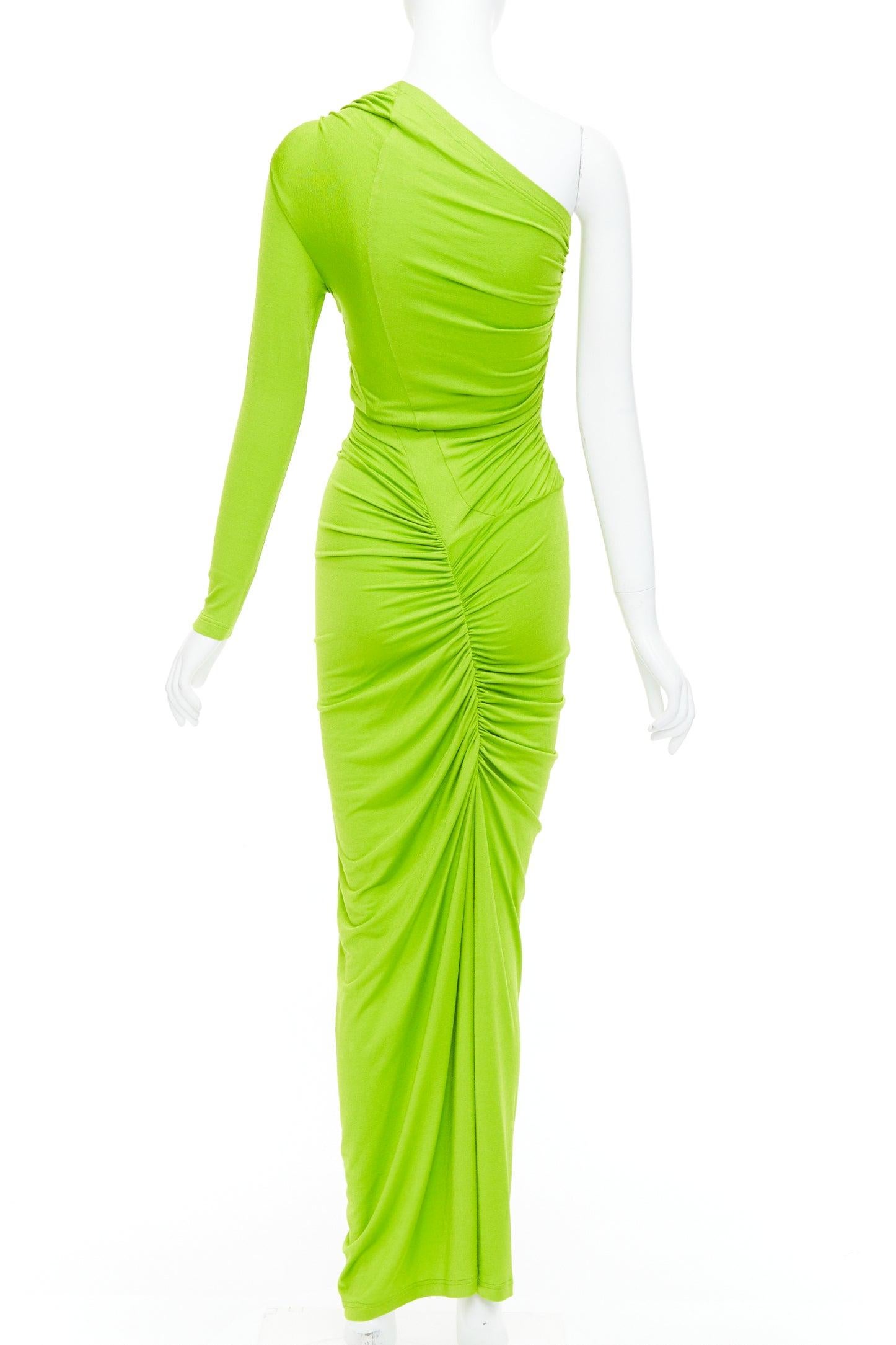 Women's ATLEIN Runway green viscose ruched panels one sleeve dress FR34 XS For Sale