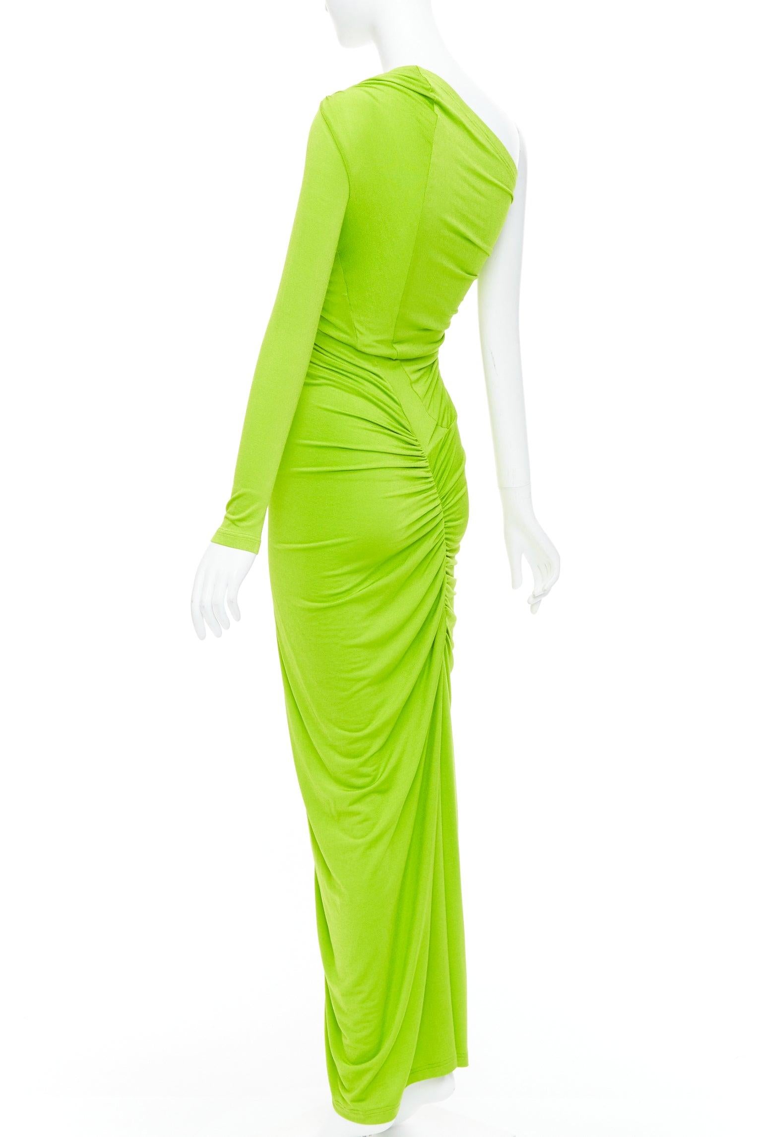 ATLEIN Runway green viscose ruched panels one sleeve dress FR34 XS For Sale 1