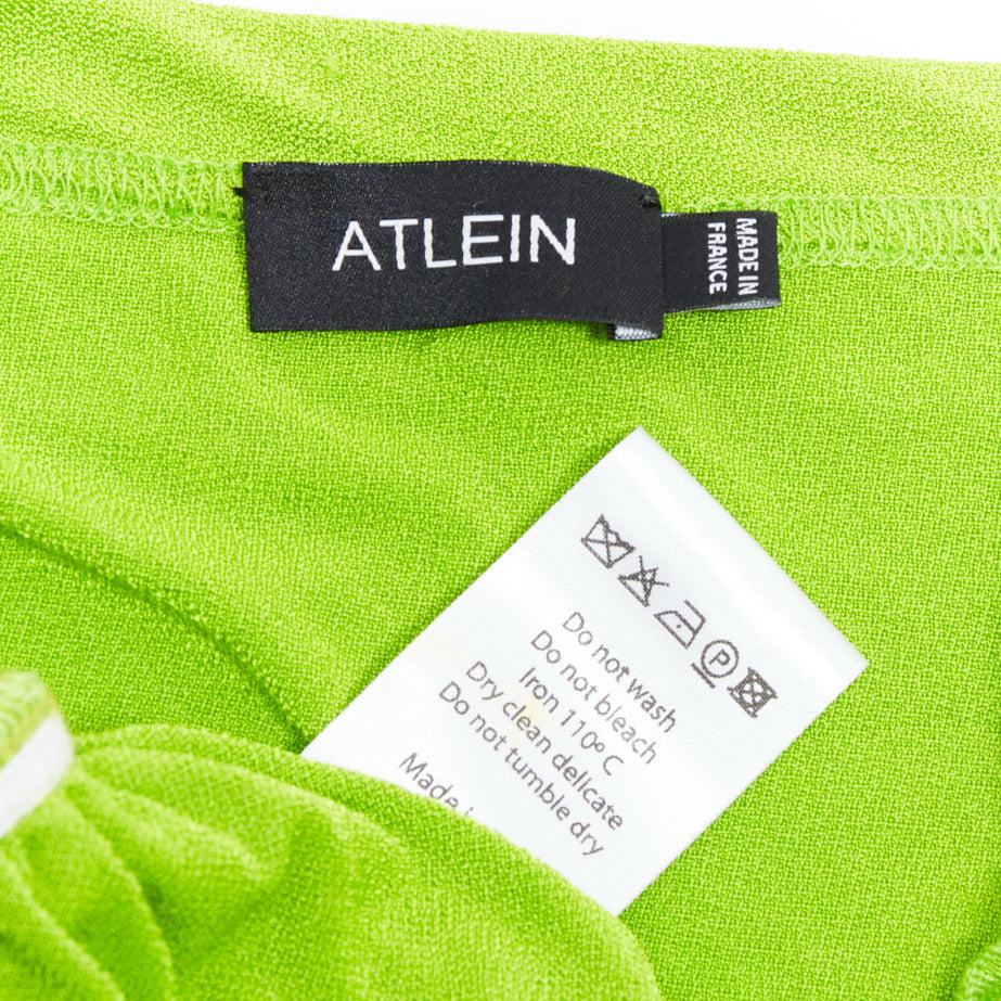 ATLEIN Runway green viscose ruched panels one sleeve dress FR34 XS For Sale 3