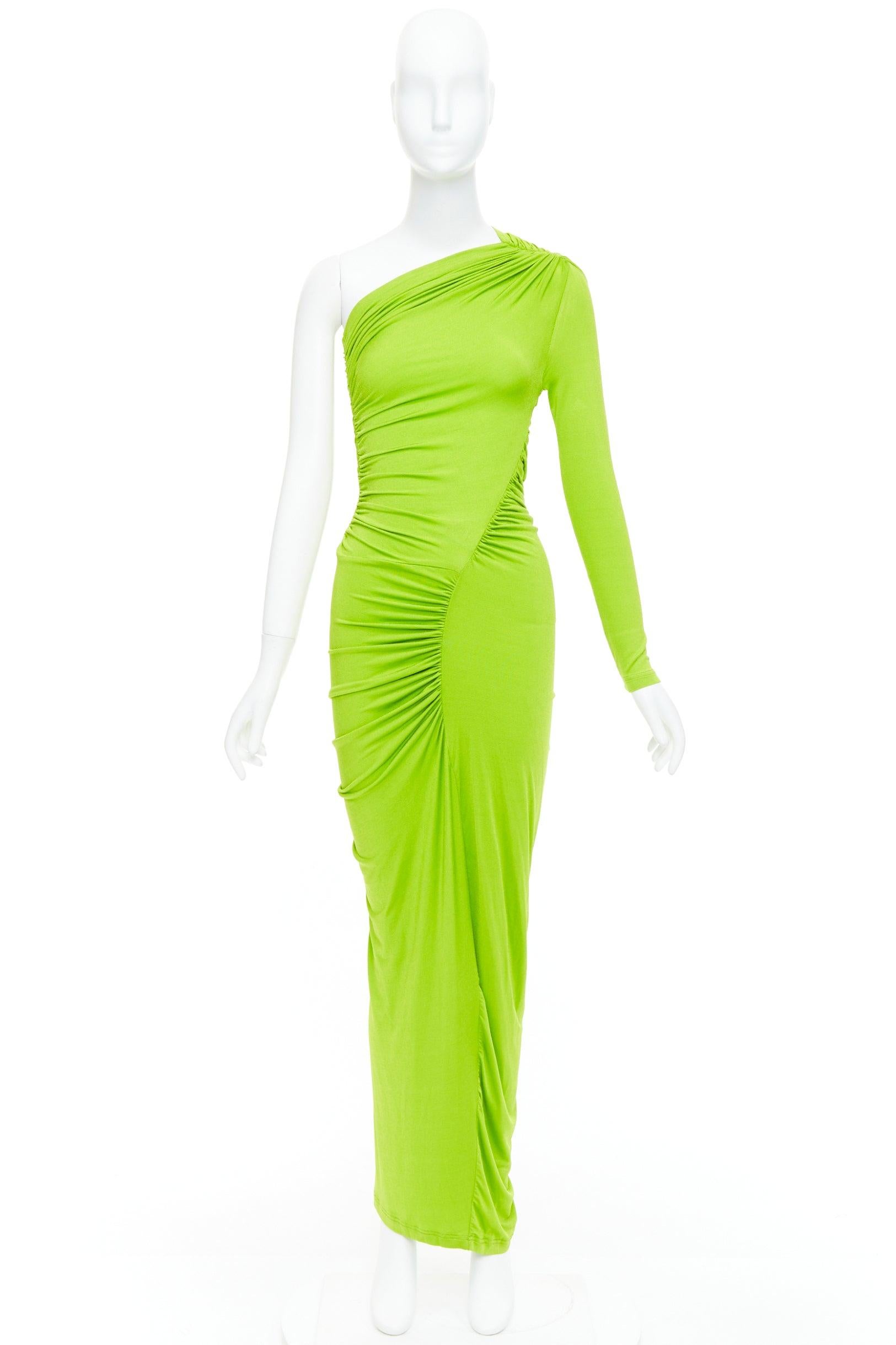 ATLEIN Runway green viscose ruched panels one sleeve dress FR34 XS For Sale 4