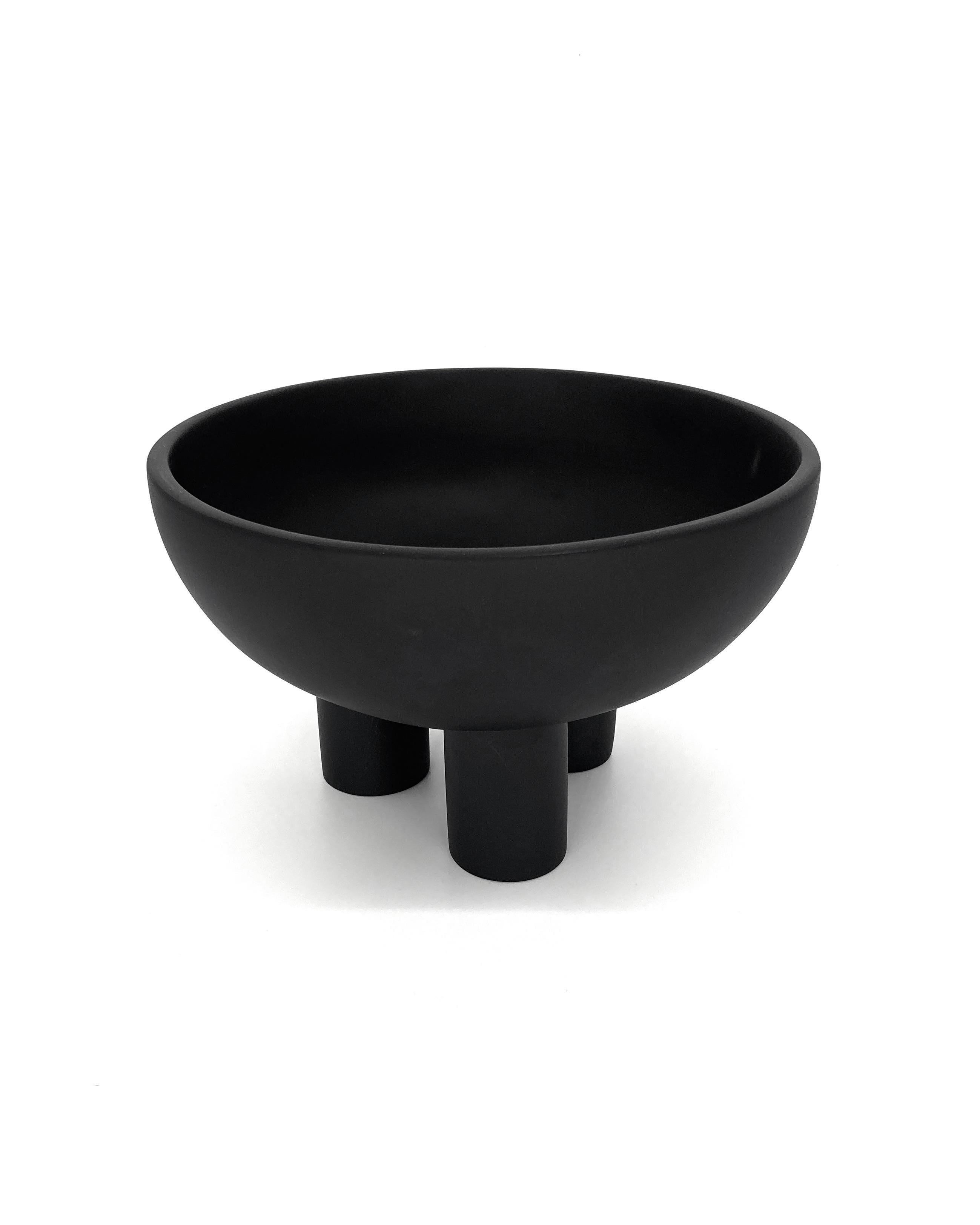 Mexican Atlixco Black Resin Triple Footed Pedestal Bowl