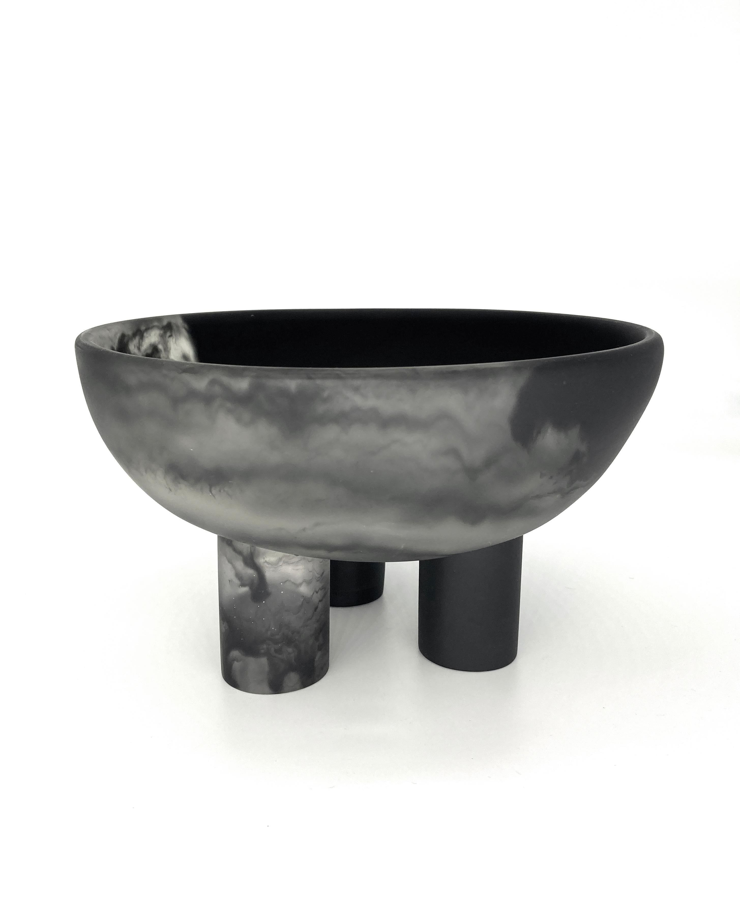 Pre-Columbian Atlixco Black & Smoke Resin Triple Footed Pedestal Bowl