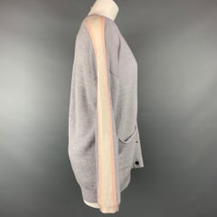 ATM Size M Light Gray & White Knitted Wool Buttoned Cardigan