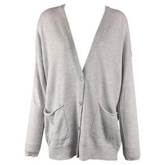 ATM Size M Light Gray & White Knitted Wool Buttoned Cardigan