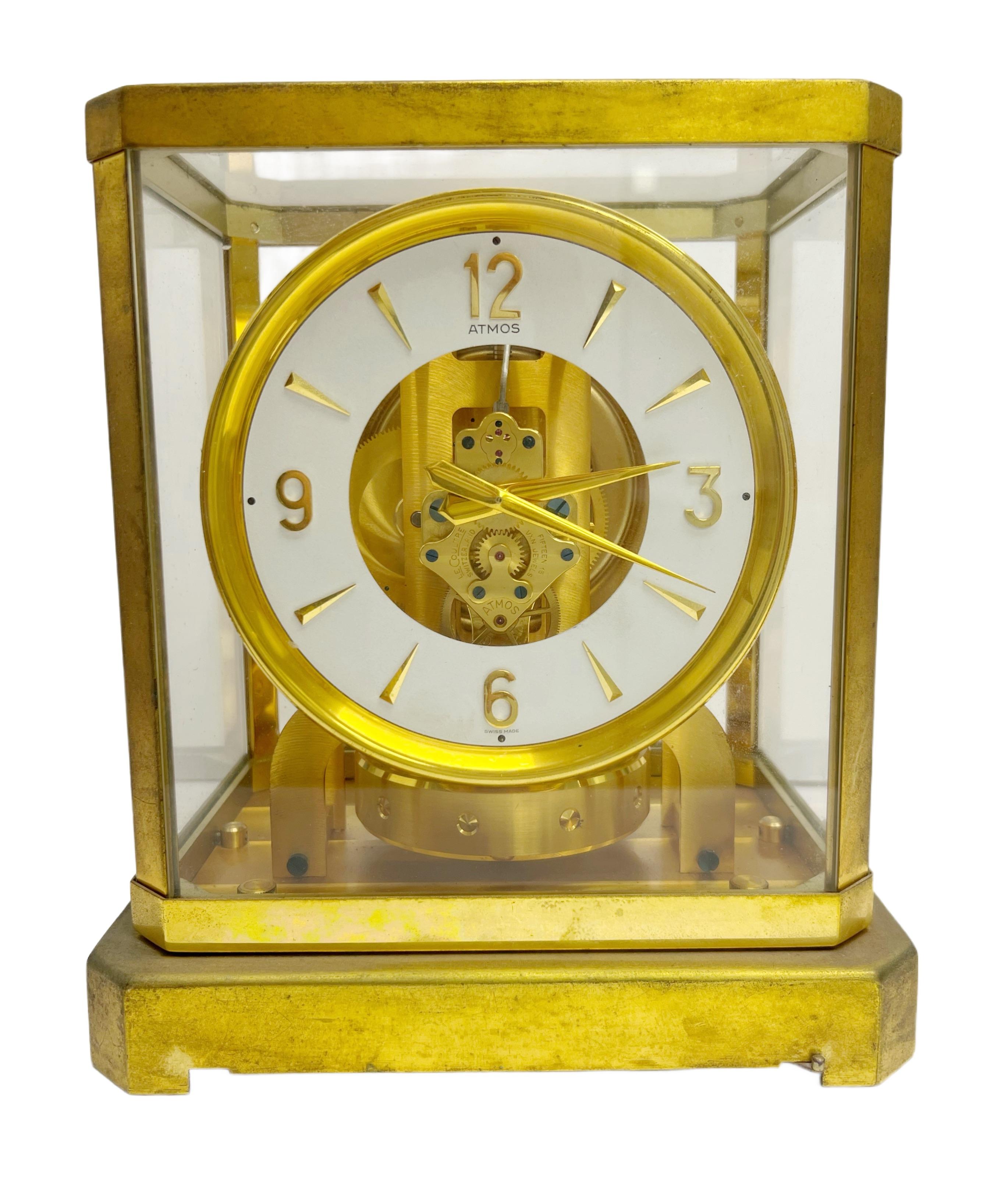 A rare vintage Jaeger Lecoultre Atmos clock with a very low serial number. In good condition with some tarnish.
