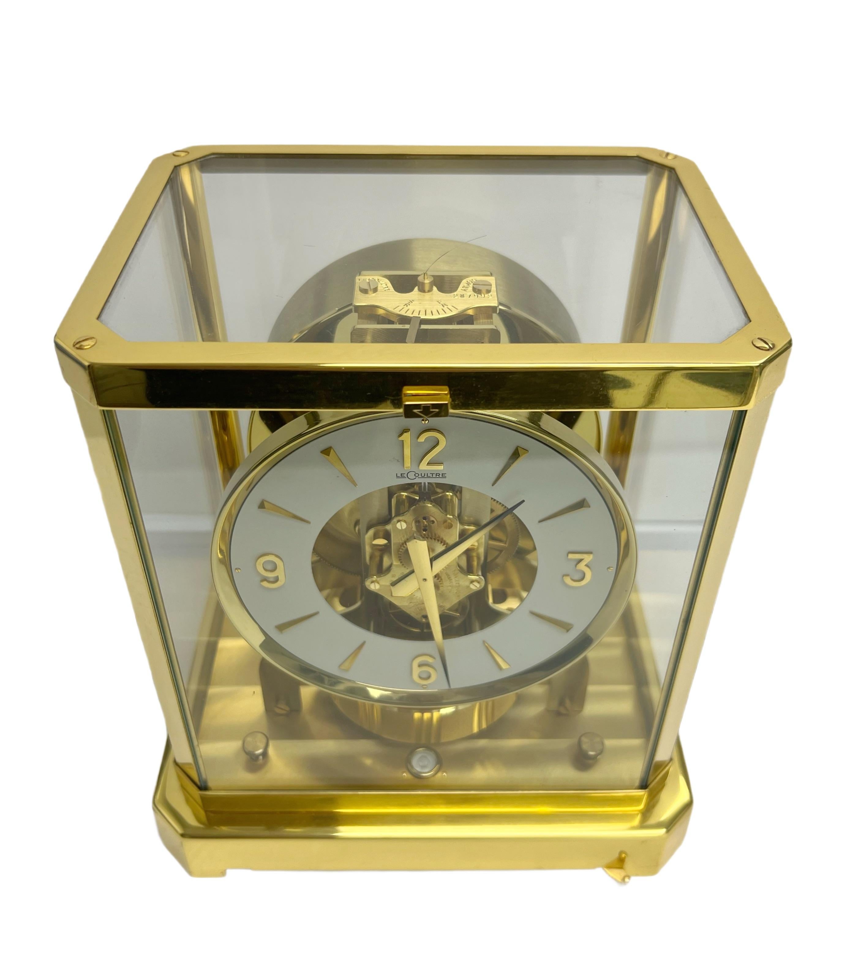 An Atmos clock by Jaeger-LeCoultre. Gold plated and glass frame. In very clean condition.