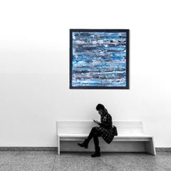 Painting Atmosphere by Liora Relief Large Blue Grey Abstract Canvas Contemporary