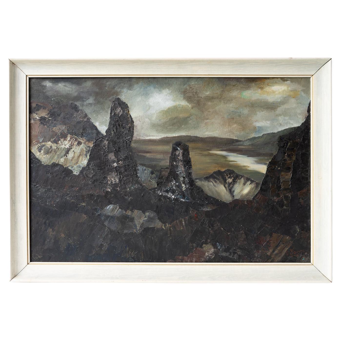 Paysage gallois atmosphérique, peinture à l'huile originale vintage, 1970 en vente