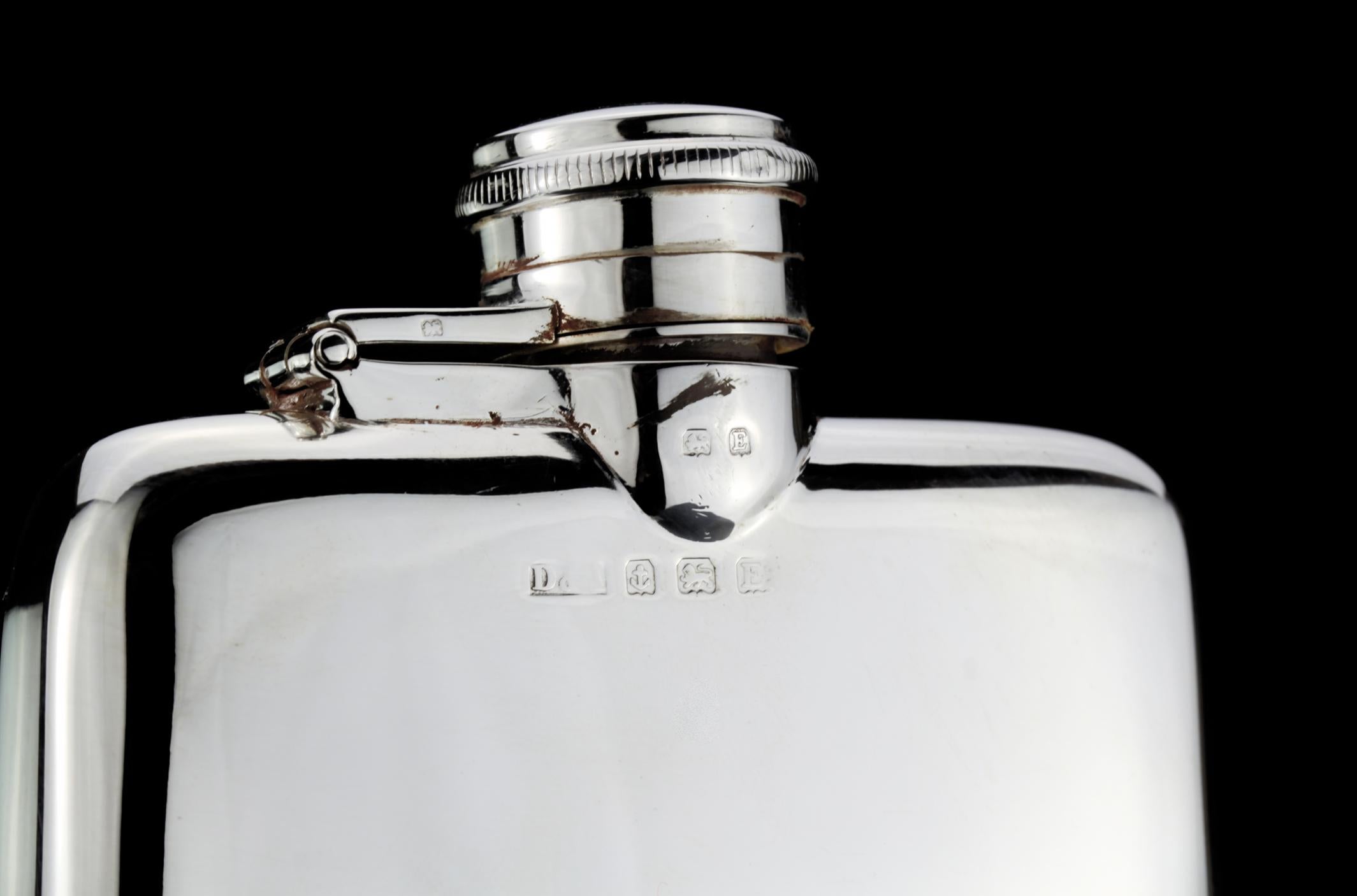 Art Deco Antique Sterling Silver Small Hip Flask