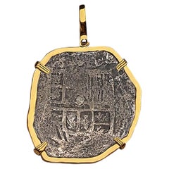 Antique Atocha Shipwreck 4 Reale Grade 2 Mexico Mint Coin and Gold Pendant