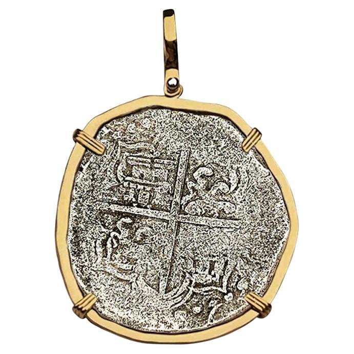 Atocha Shipwreck 8 Reale Grade 3 Potosi Mint Coin and Gold Pendant For Sale