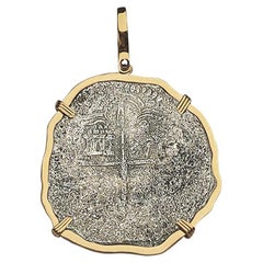 Antique Atocha Shipwreck 8 Reale Grade 3 Potosi Mint Coin and Gold Pendant