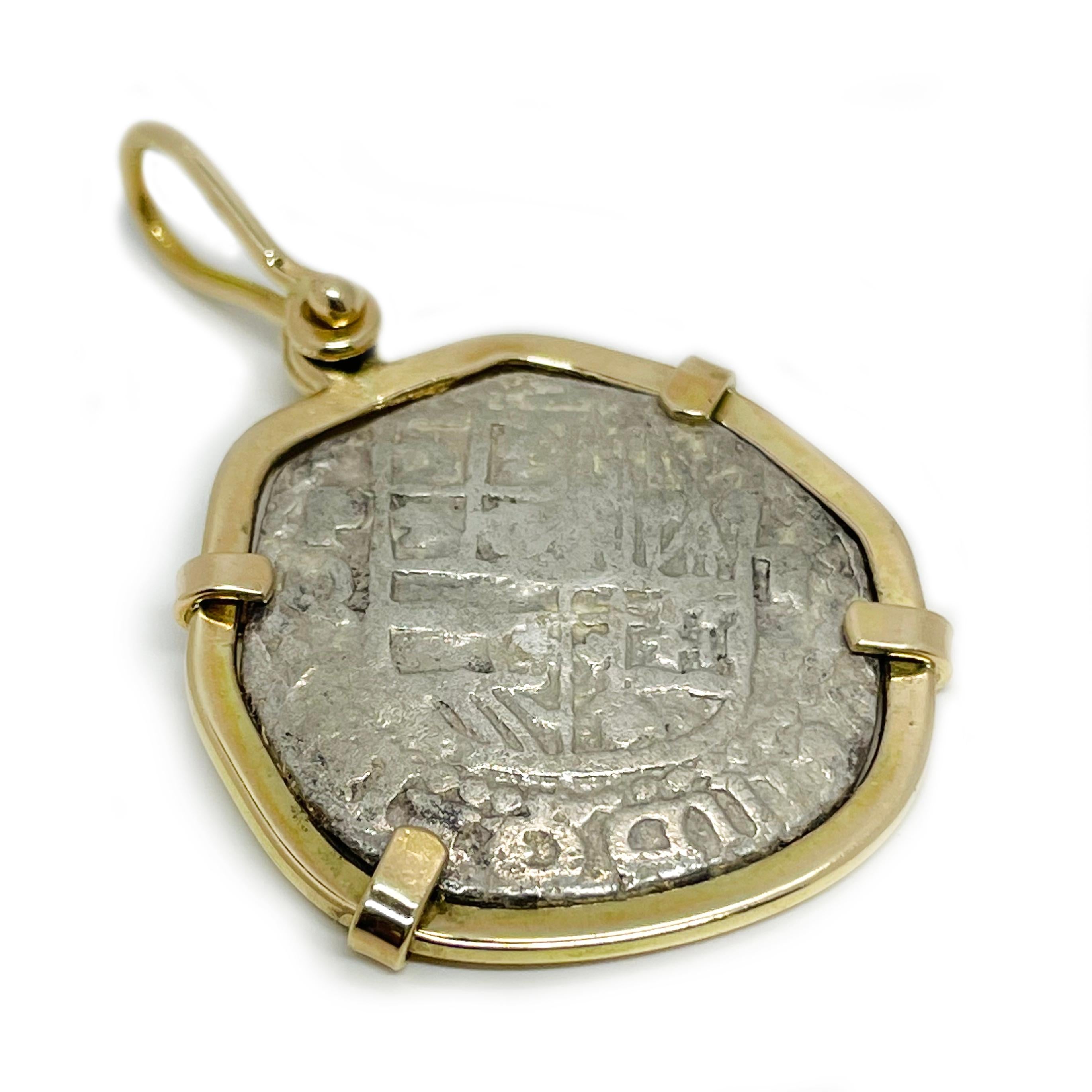 Colonial britannique Atocha Pendentif pièce de monnaie en or jaune et argent en vente