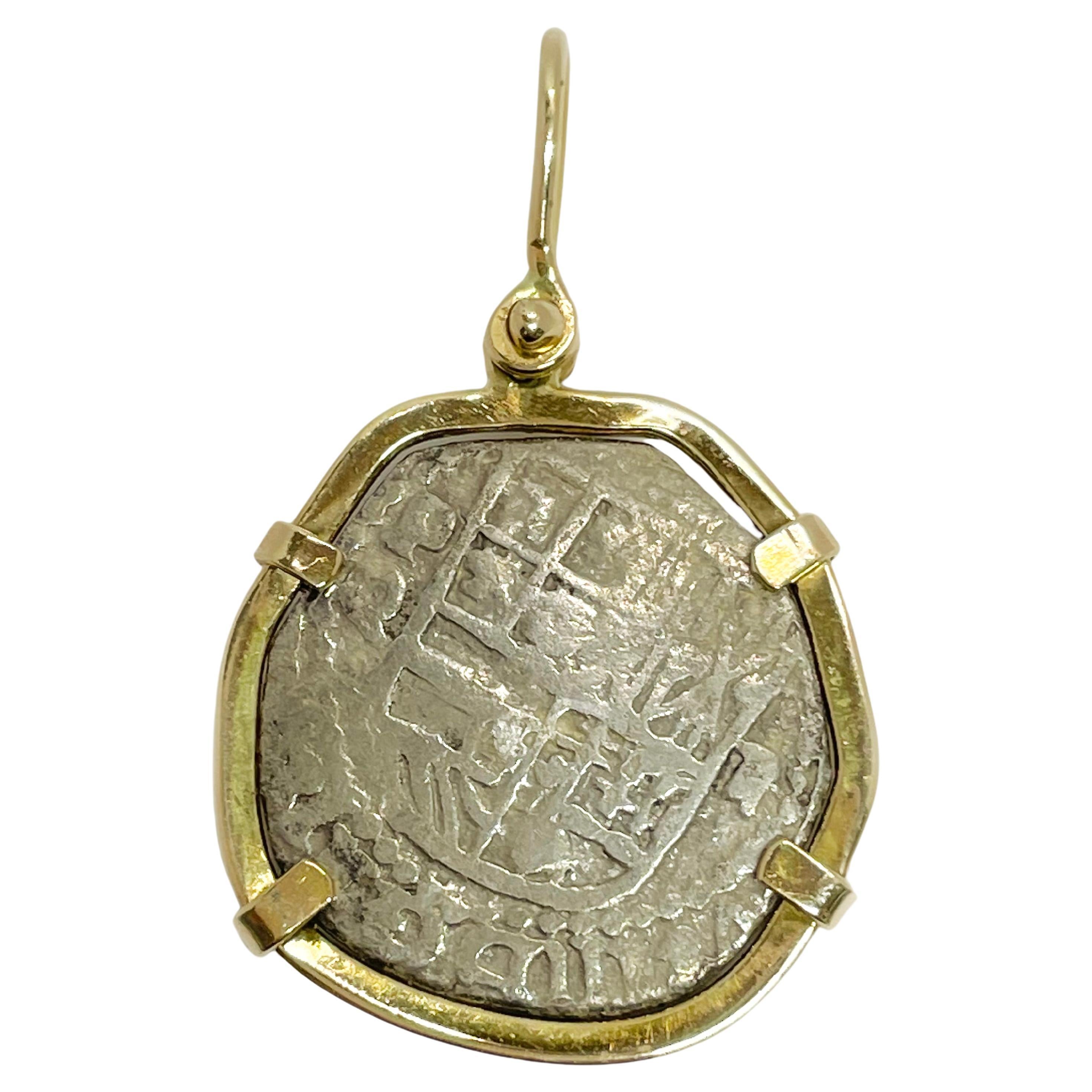 Atocha Yellow Gold Silver Coin Pendant For Sale
