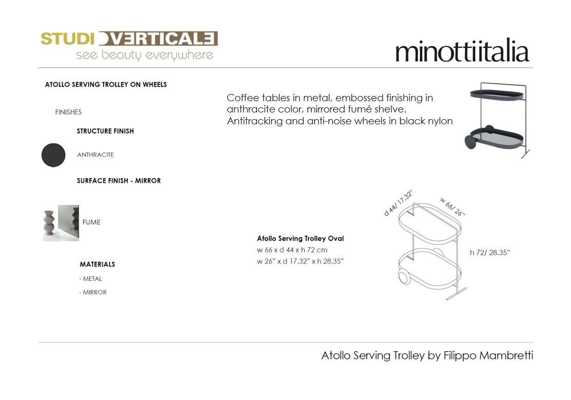Atollo Oval Serving Cart by Filippo Mambretti for minottiitalia In New Condition For Sale In Boston, MA