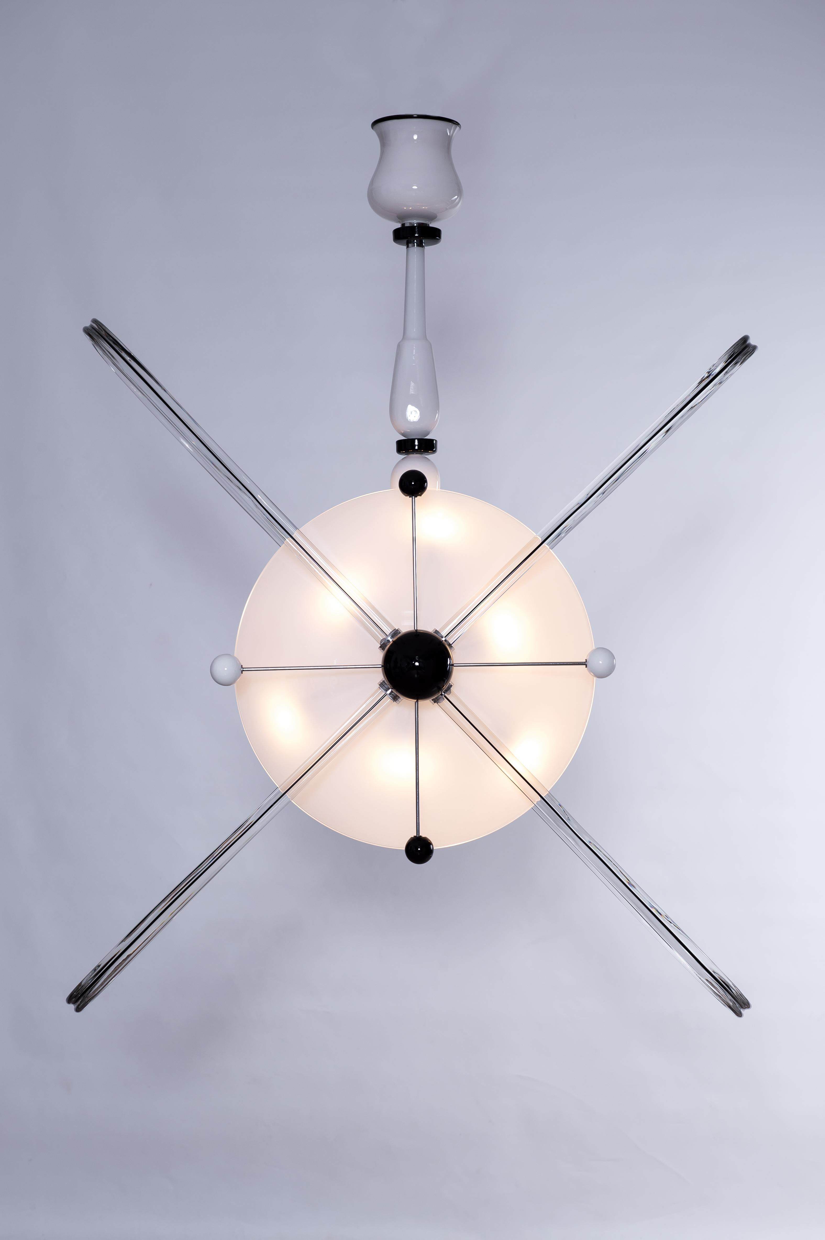 Contemporary Design Atom Chandelier in black & white Italian Murano Glass  For Sale 4