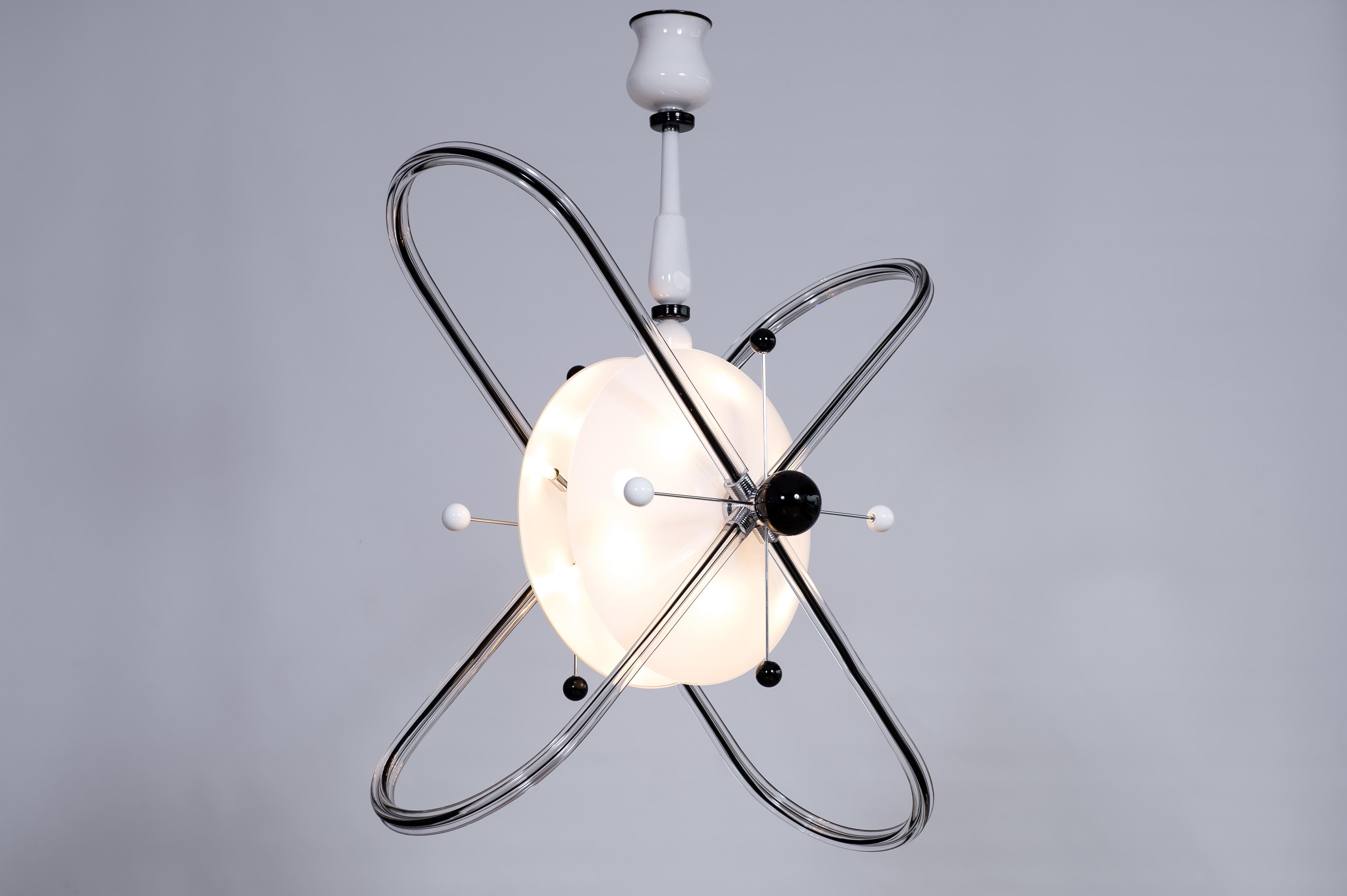 Contemporary Design Atom Chandelier in black & white Italian Murano Glass  For Sale 13