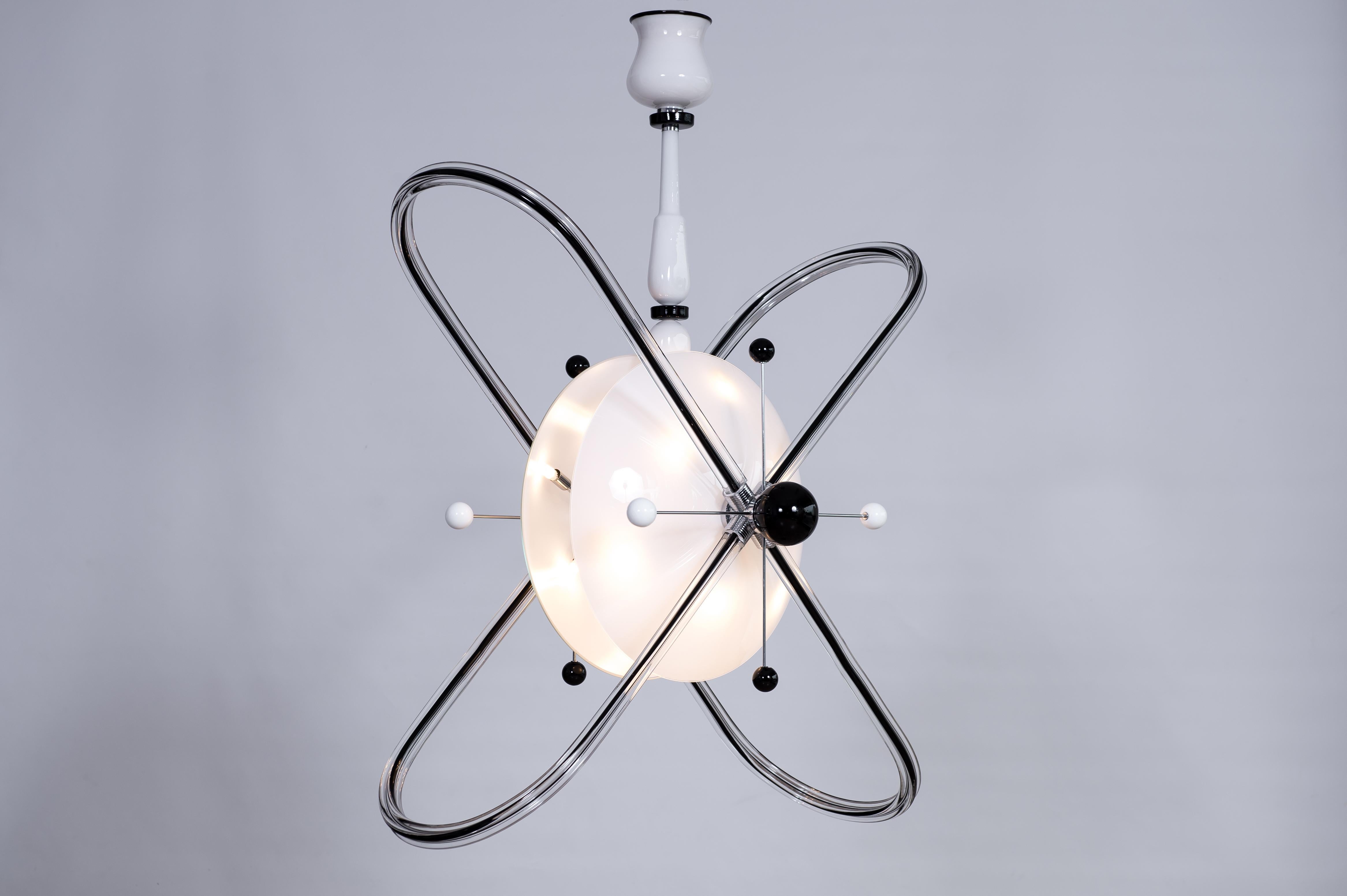 Contemporary Design Atom Chandelier in black & white Italian Murano Glass  For Sale 14