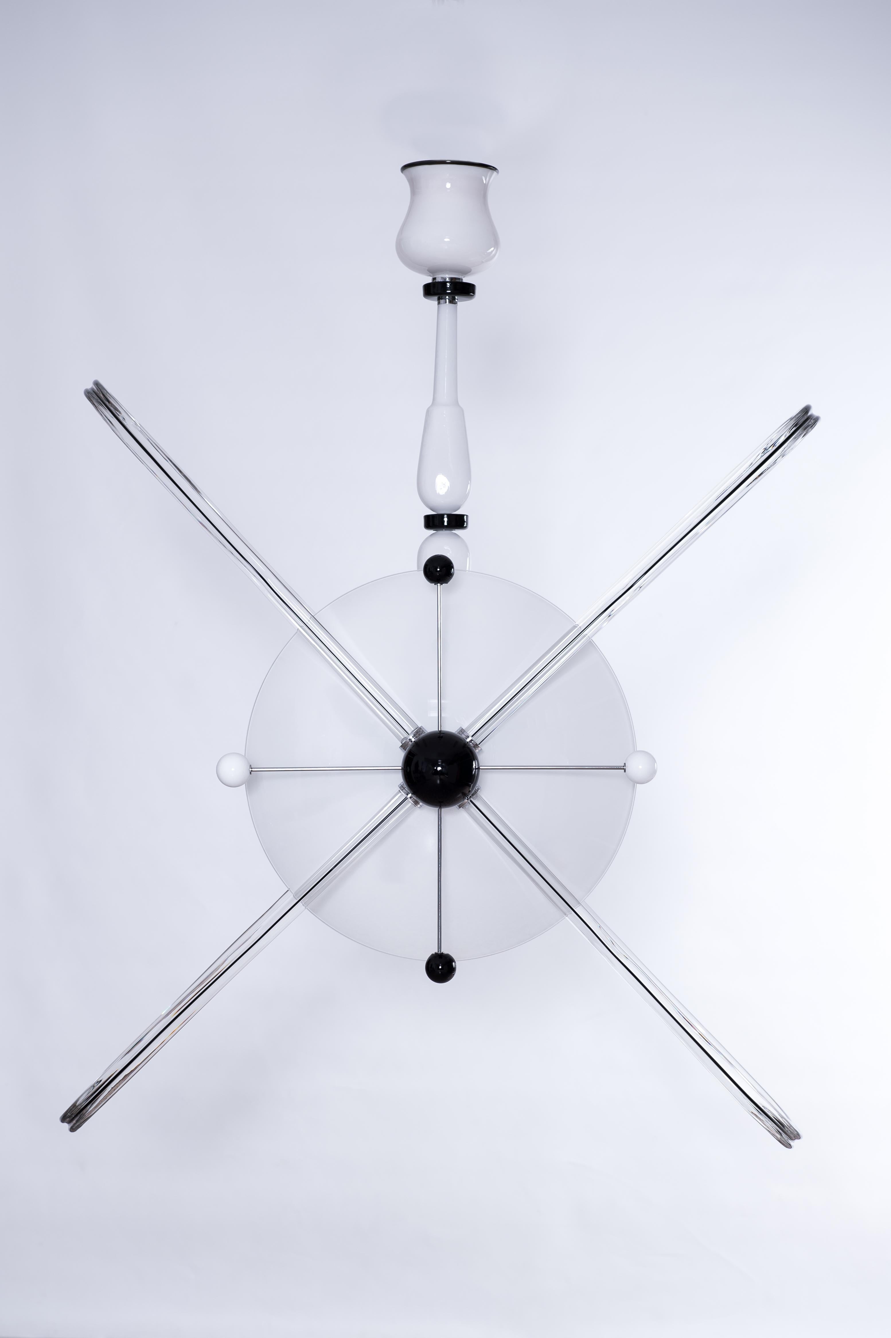 Chandelier Atom au design Contemporary en verre de Murano italien noir et blanc  Neuf - En vente à Villaverla, IT