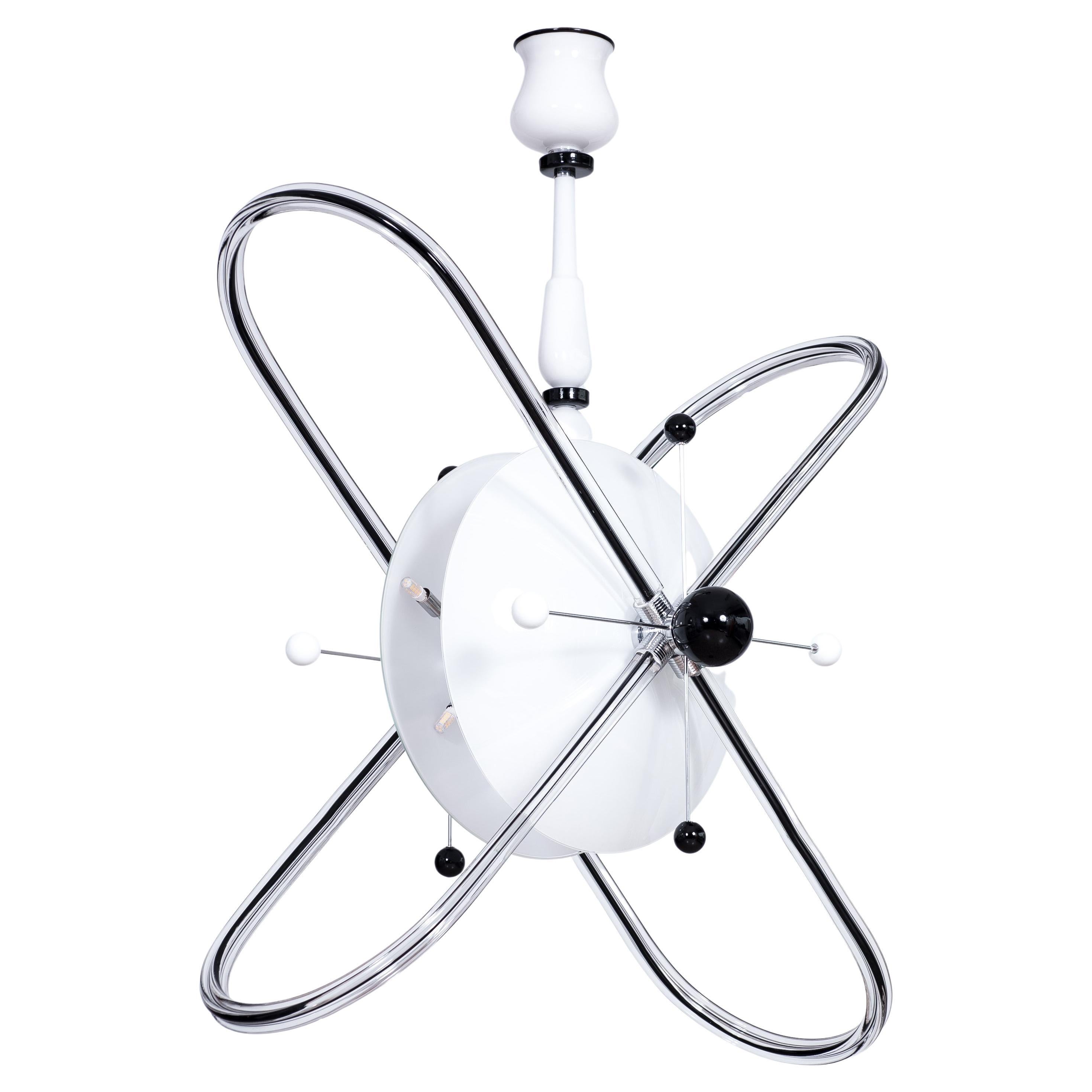 Contemporary Design Atom Chandelier in black & white Italian Murano Glass  For Sale