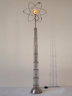 Atom Lamp. Space age steel and brass tribute to the 1950's Atomic Whirl pattern