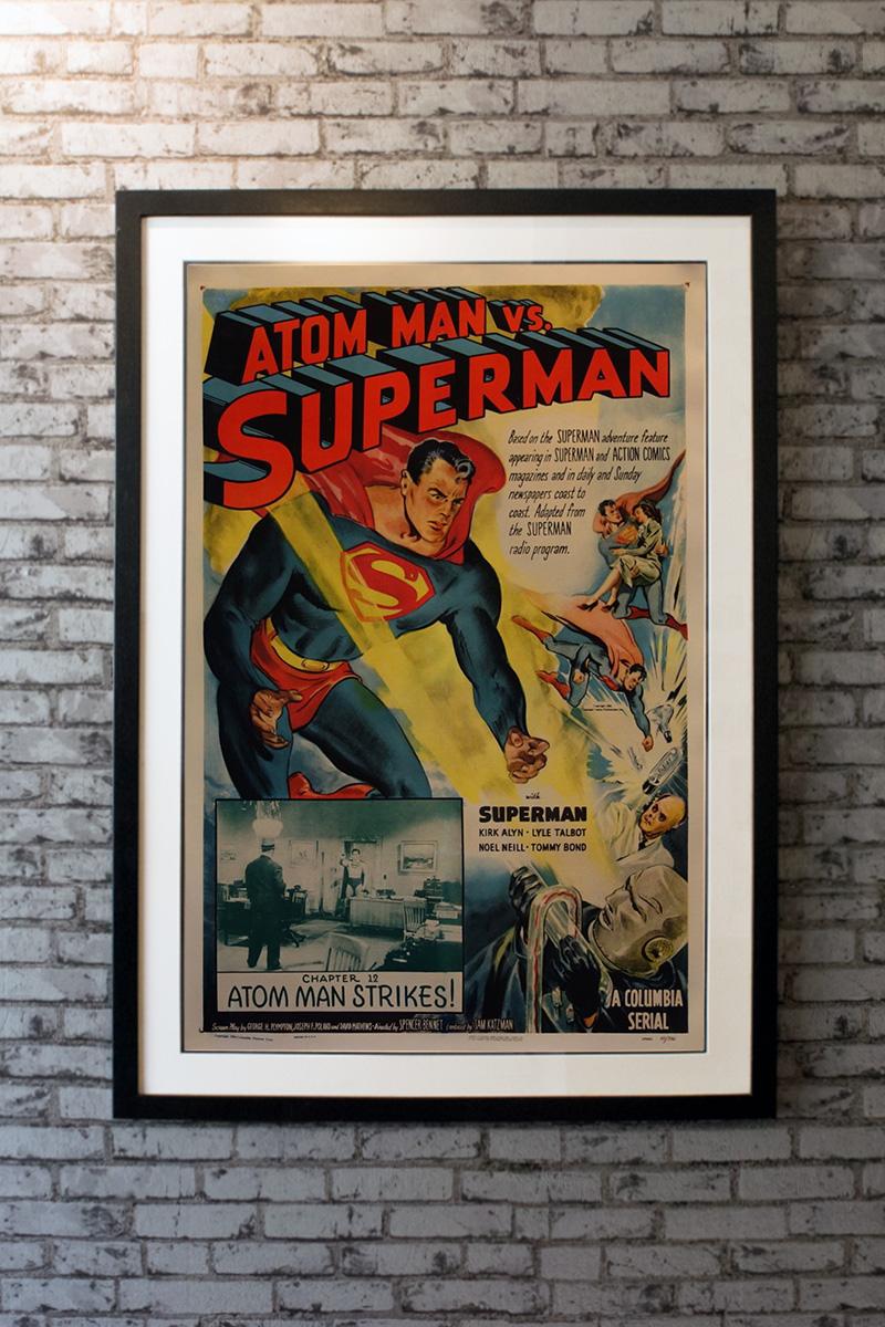 Atom Man vs. Superman is a 1950 Columbia Pictures film serial and the second Superman movie serial featuring Kirk Alyn as Superman.

Framing options:
Glass and single mount £250
Glass and double mount £275
Anti UV glass and single mount
