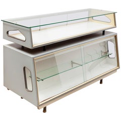 Atomic 1950er Jahre holländisches Design Glas und Holz Vitrine, Shop Counter