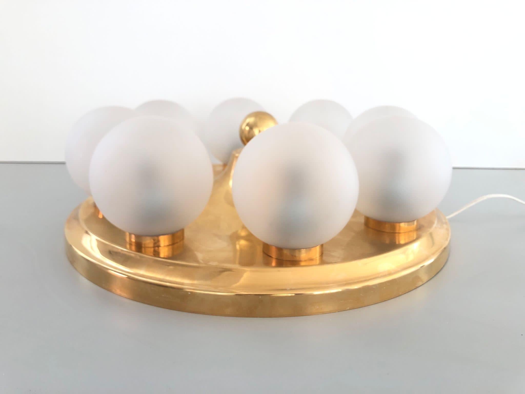Mid-Century Modern Atomic Age Gold Metal and 8 Ball Flush Mount Light by Kinkeldey, 1970s, Germany For Sale