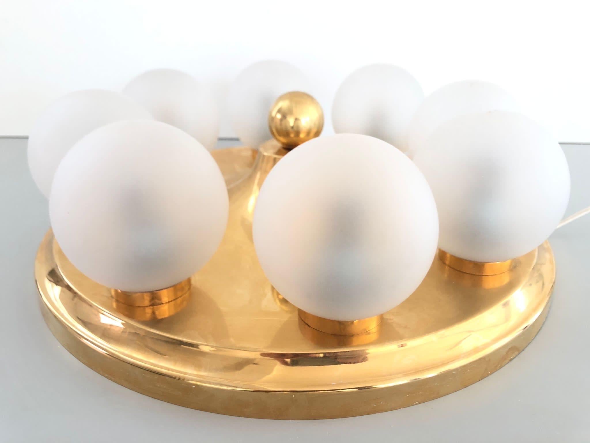 Late 20th Century Atomic Age Gold Metal and 8 Ball Flush Mount Light by Kinkeldey, 1970s, Germany For Sale
